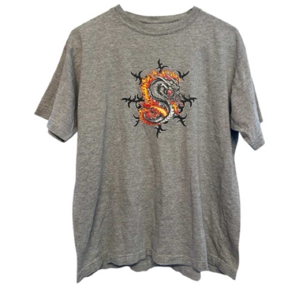 Vintage Y2K Era Sonoma Goods Gray Dragon Graphic Tee Size Large